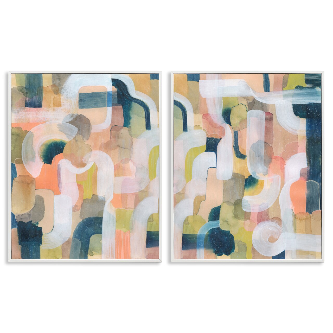 Stupell Industries Curved Retro Abstraction 2pc Framed Giclee Wall Art Set Design by Grace Popp